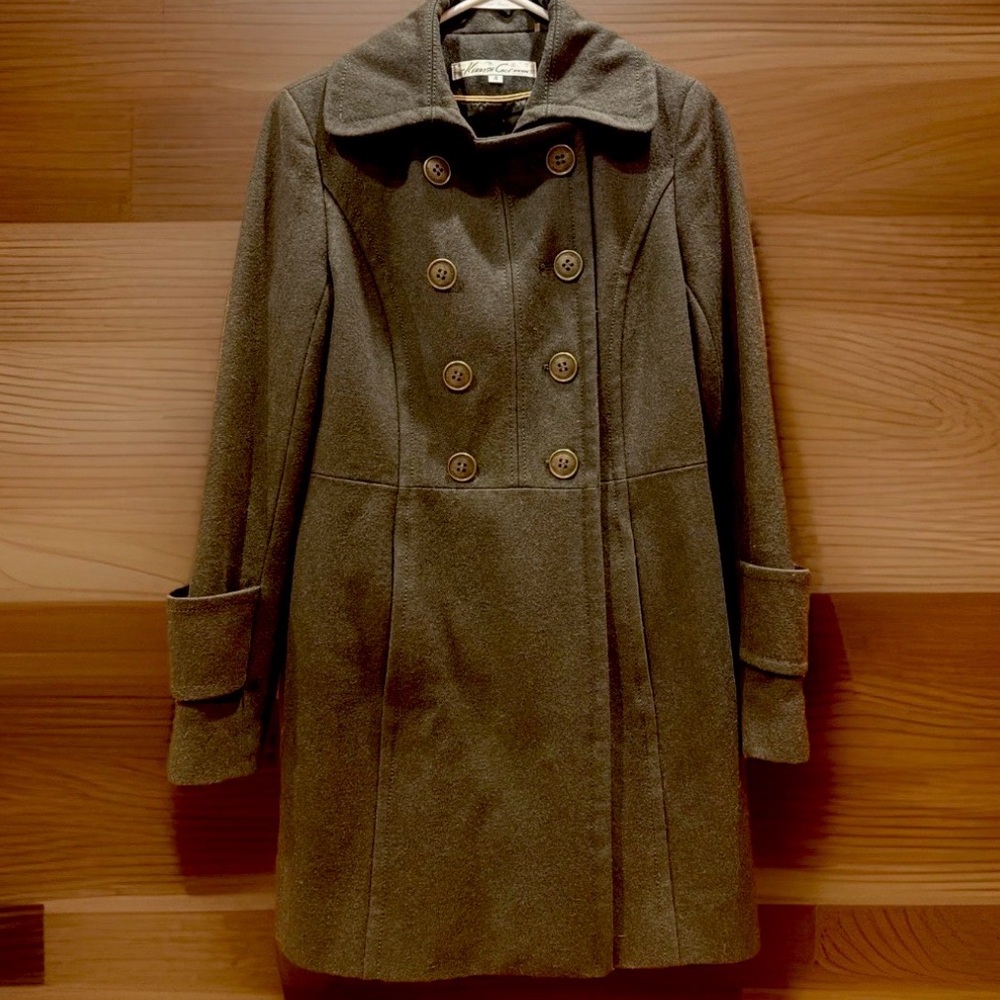 Kenneth Cole New York Double-Breasted Dark Green Pea Coat